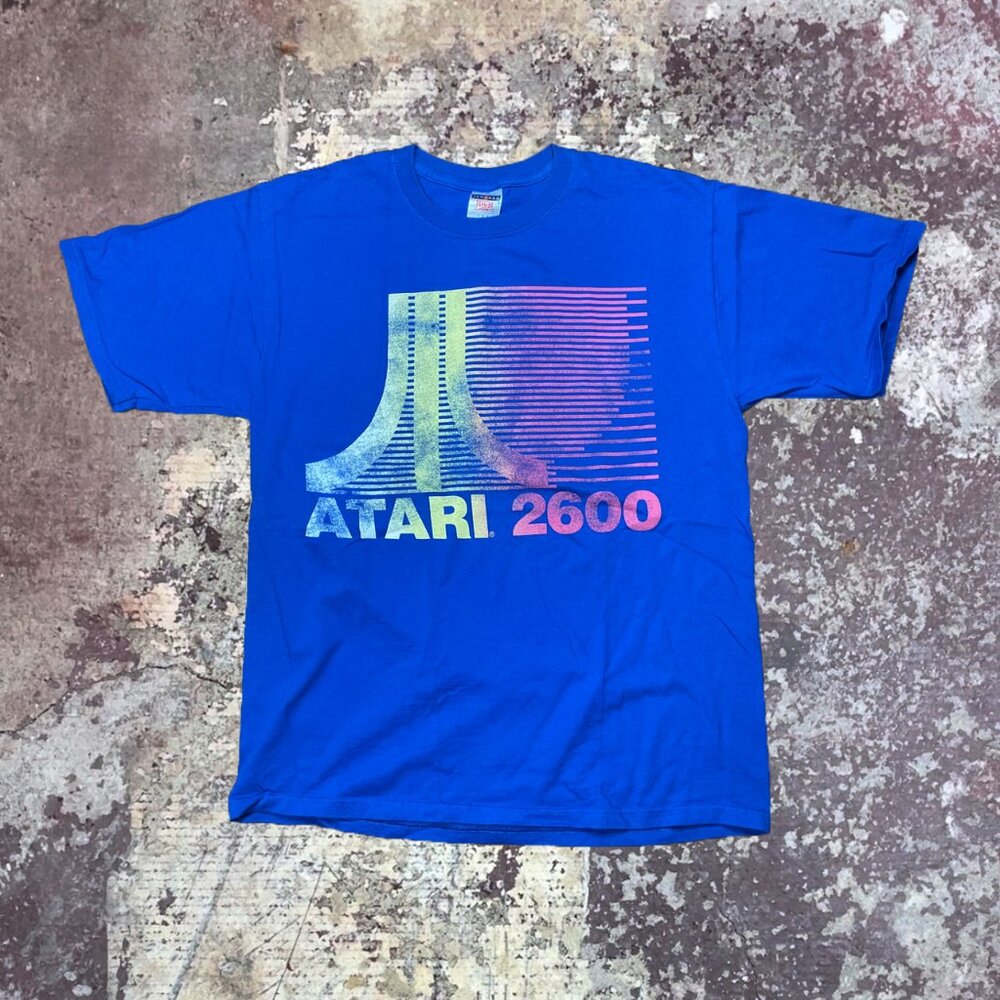 2000s Atari 2600 Video Game Console Vintage Blue T-Shirt Large Jerzees